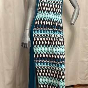 NY & Co Sleeveless Maxi Dress Blue Long Western Aztec Resort Wear Soft Glam Sz M